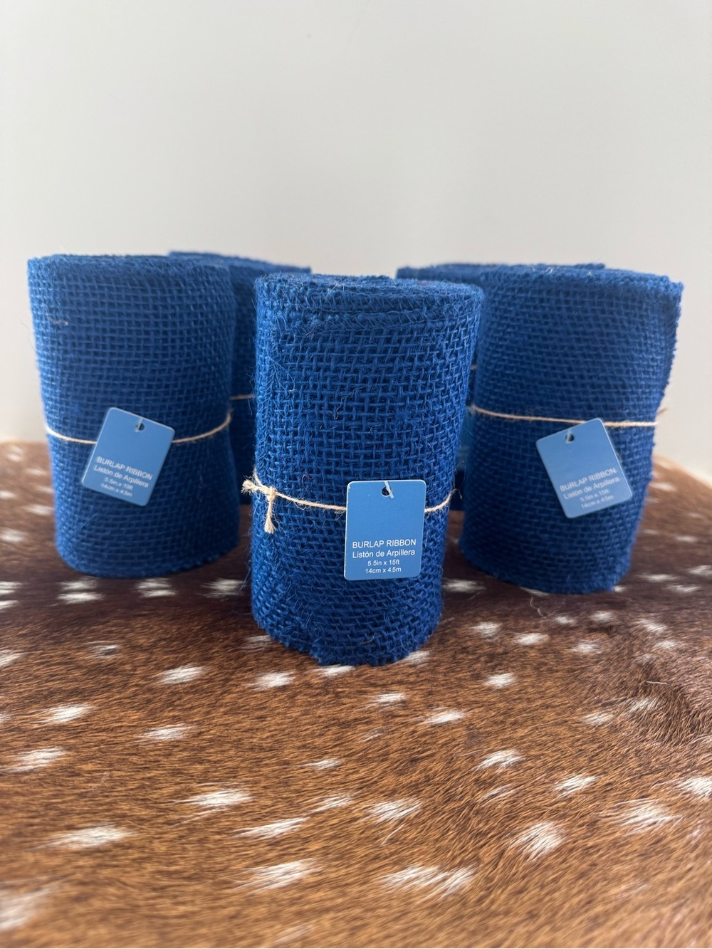 Decorative Navy Burlap Ribbon Roll - Pack of 4